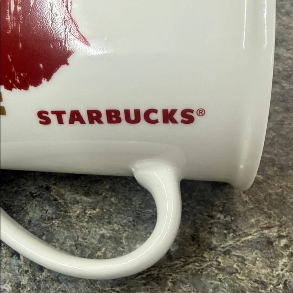 Starbucks Abstract Design Red White & Gold Tall Coffee Cups Mugs 12 oz 154 ml - Picture 4 of 7